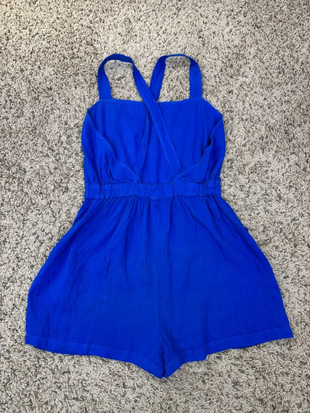Zara Romper Womens Large Blue Linen Blend Pockets Stretch